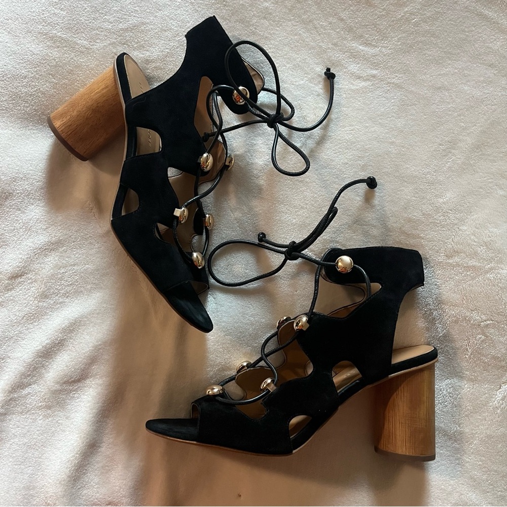 Rebecca Minkoff Black & Gold Strappy Heels